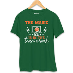 The Magic is in the Teamwork Basketball T-Shirt  Bottle-Green-XXL