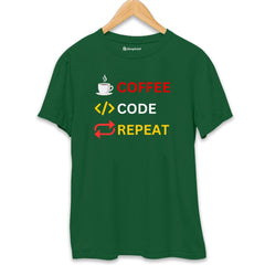 Coffee Code Repeat Coding T-Shirt  Bottle-Green-XXL