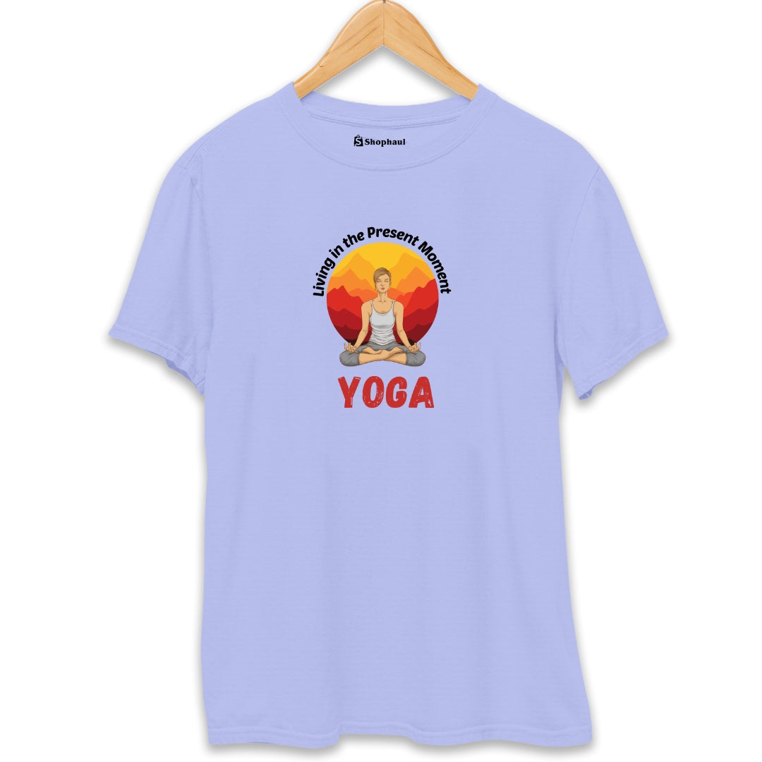 Living in the Present Moment Yoga T-Shirt  Lavender-XXL