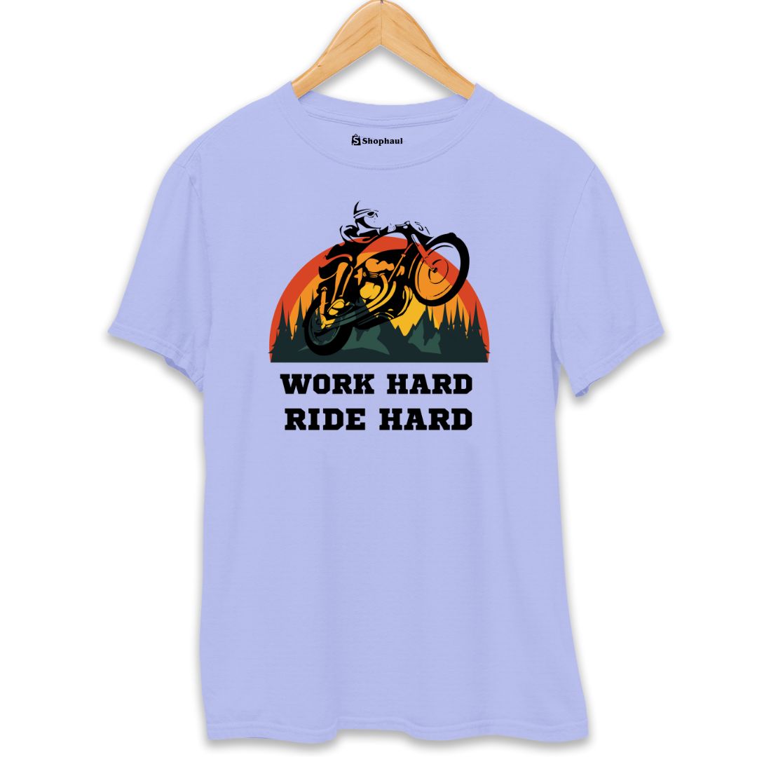 Work Hard Ride Hard Biker T-Shirt  Lavender-XXL