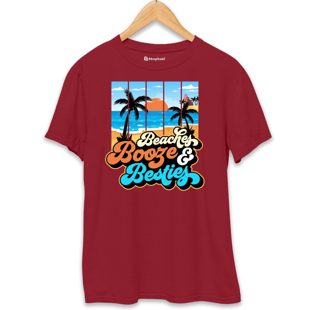 Beaches Besties T-Shirt  Maroon-XXL