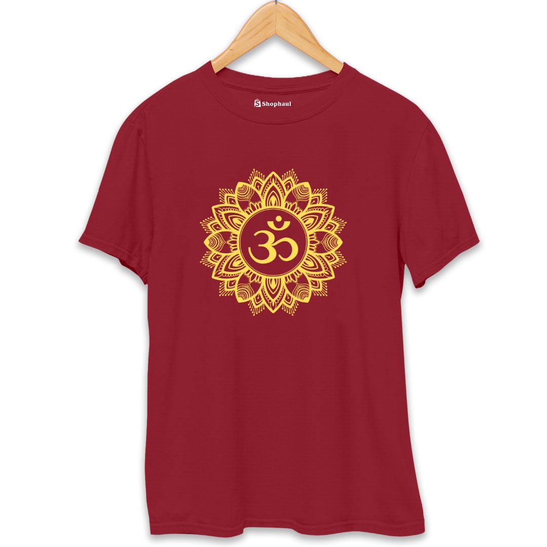 Om Rangoli Yoga T-Shirt  Maroon-XXL