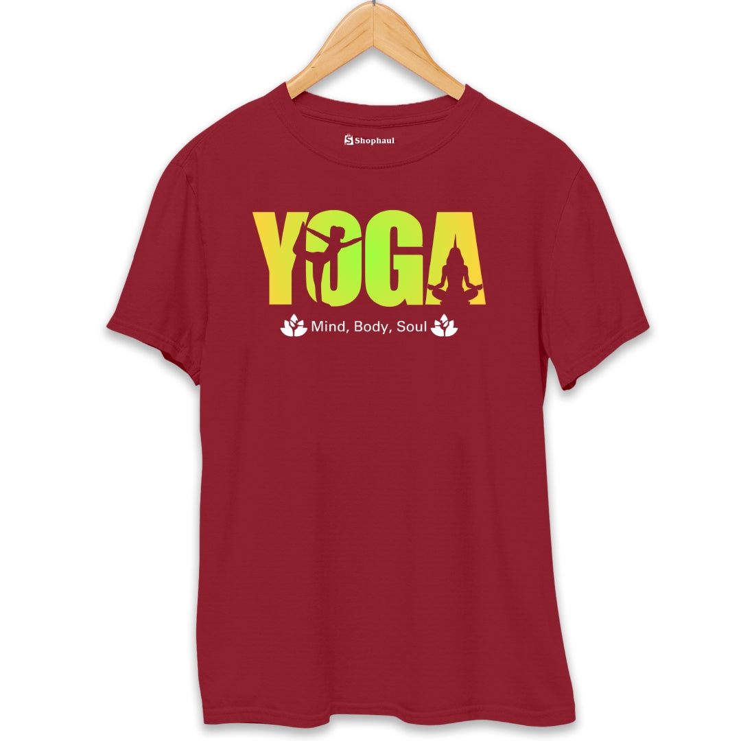 Mind Body Soul Yoga T-Shirt  Maroon-XXL