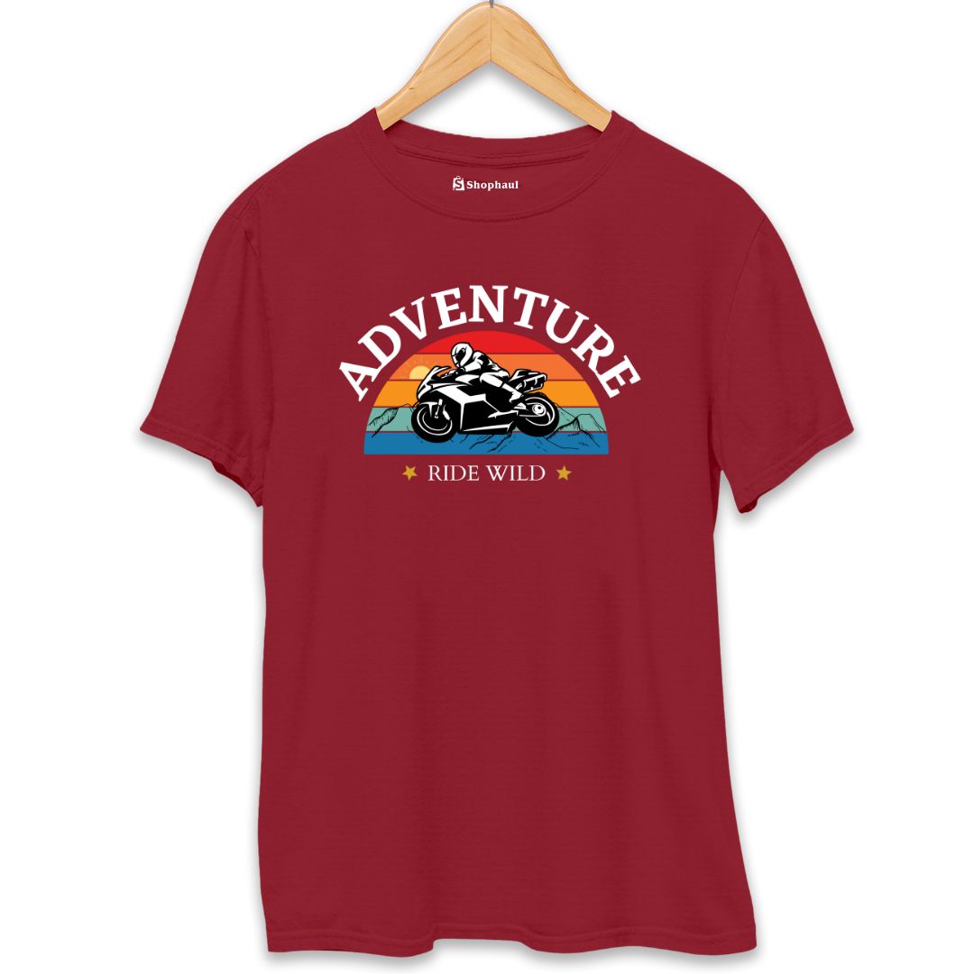 Adventure Wild Ride Biker T-Shirt  Maroon-XXL-46