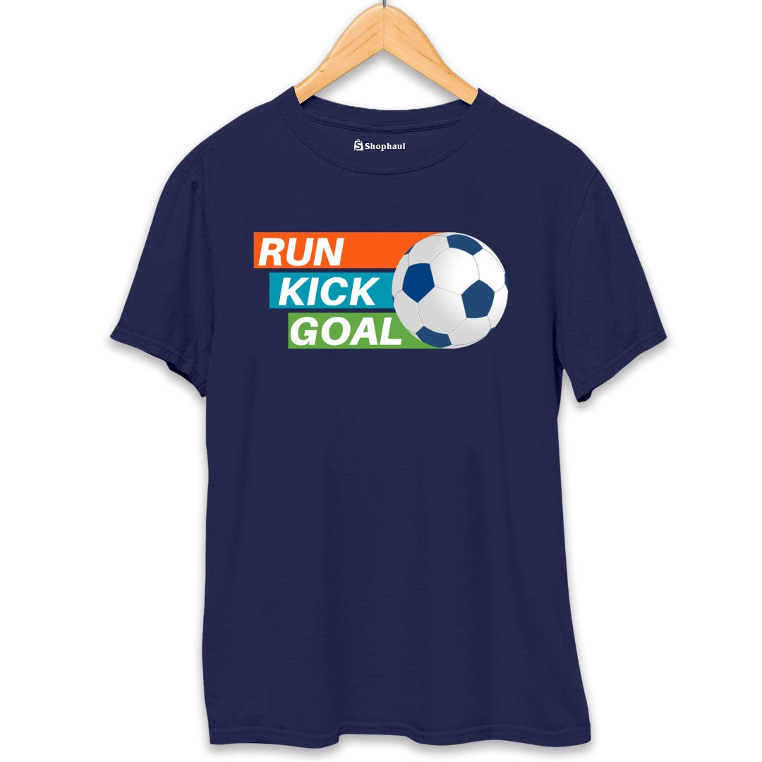 Run Kick Goal Football T-Shirt  Navy-Blue-XXL