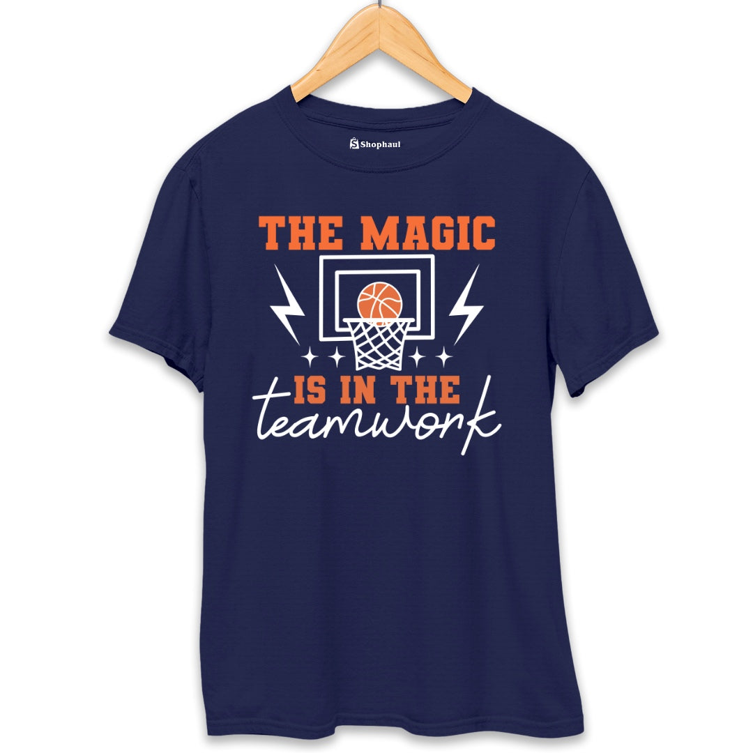 The Magic is in the Teamwork Basketball T-Shirt  Navy-Blue-XXL