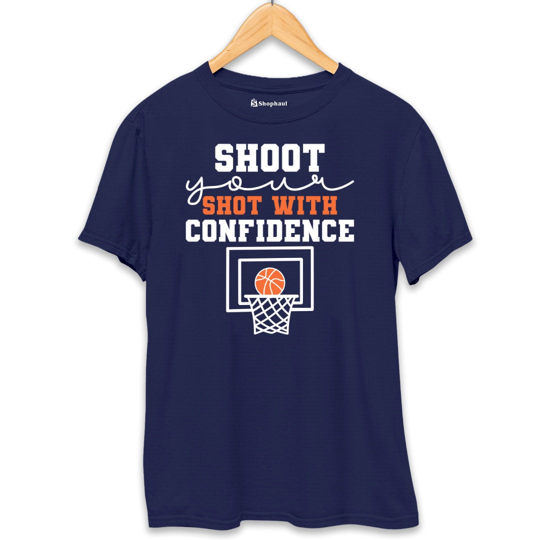 Shoot your Shot with Confidance Basketball T-Shirt  Navy-Blue-XXL