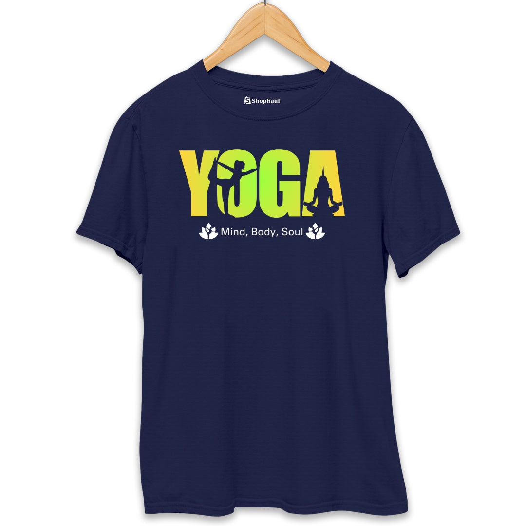 Mind Body Soul Yoga T-Shirt  Navy-Blue-XXL