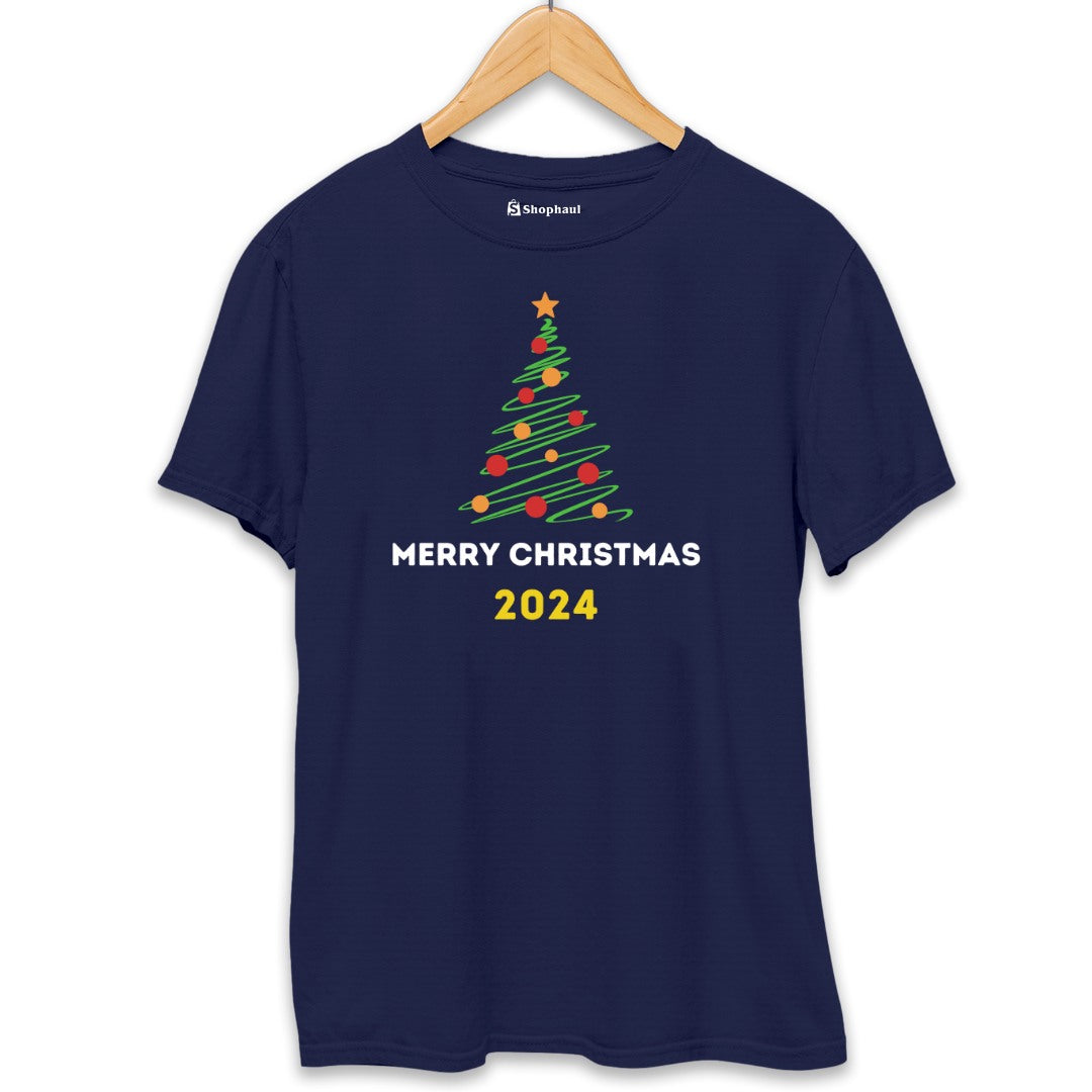 Merry Christmas Tree T-Shirt  Navy-Blue-XXL