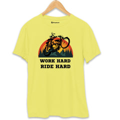 Work Hard Ride Hard Biker T-Shirt  New-Yellow-XXL