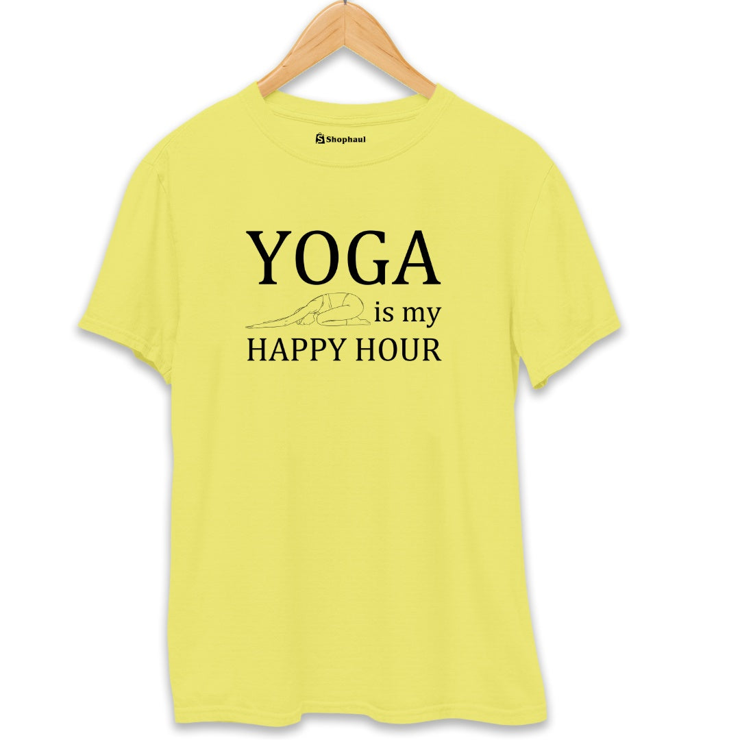 Ladies Yoga is my Happy Hour T-Shirt  New-Yellow-XXL