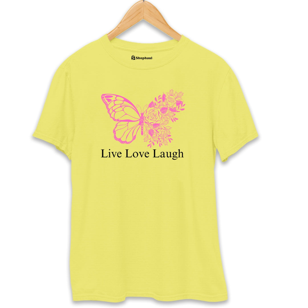 Live Love Laugh Butterfly T-Shirt  New-Yellow-XXL