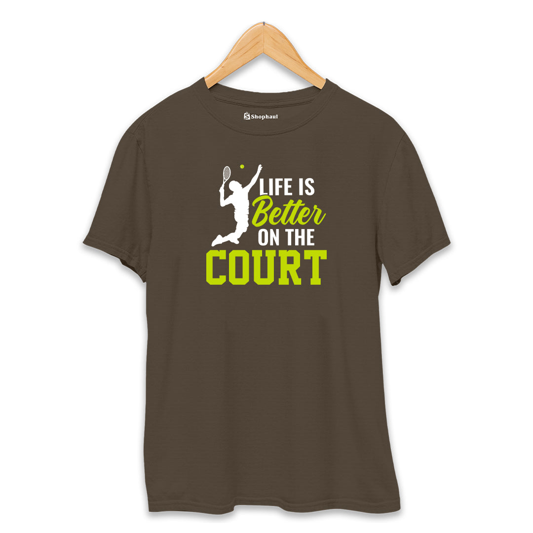 Life is Better on Court Tennis T-Shirt  Olive-Green-XXL