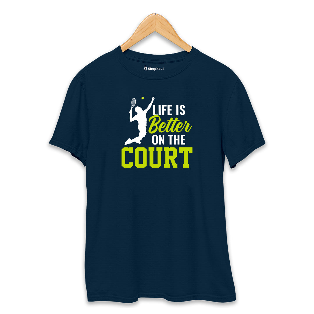 Life is Better on Court Tennis T-Shirt  Petrol-Blue-XXL