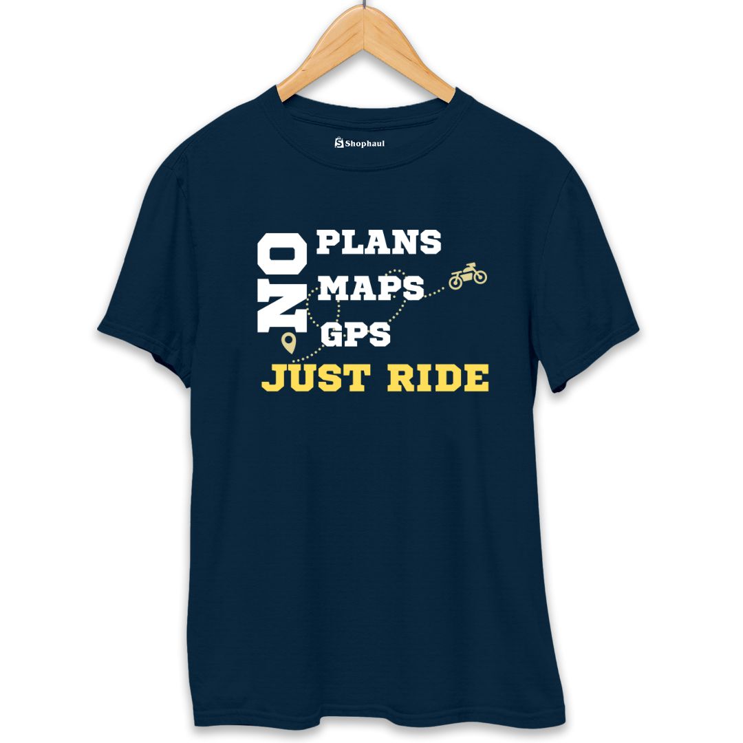 No Plans No Maps Just Ride Biker T-Shirt  Petrol-Blue-XXL