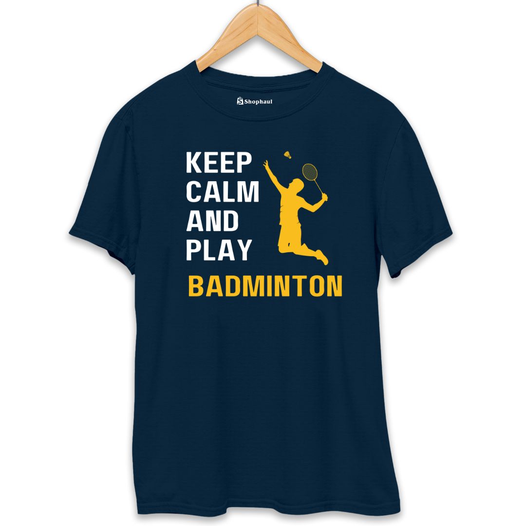 Keep Calm and Play Badminton T-Shirt  Petrol-Blue-XXL