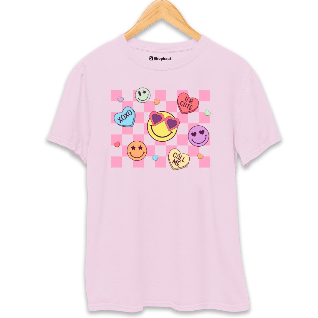 Valentine Smiley T-Shirt  Light-Baby-Pink-XXL