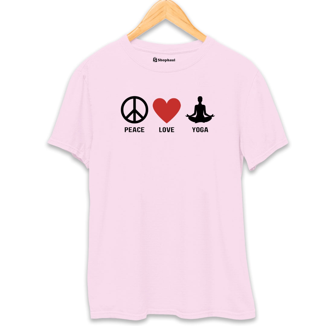 Peace Love Yoga T-Shirt  Light-Baby-Pink-XXL