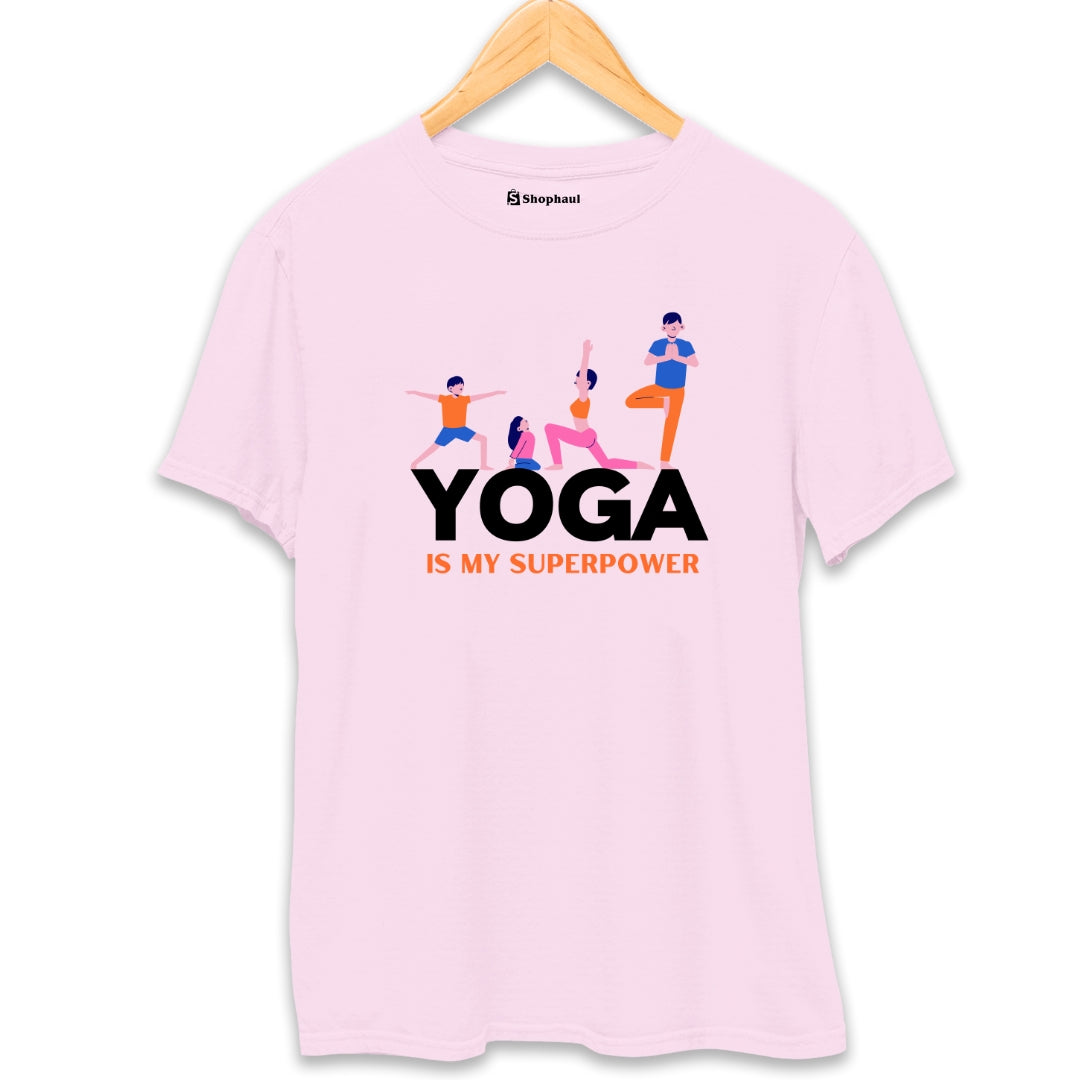 Yoga is my Superpower T-Shirt  Light-Baby-Pink-XXL