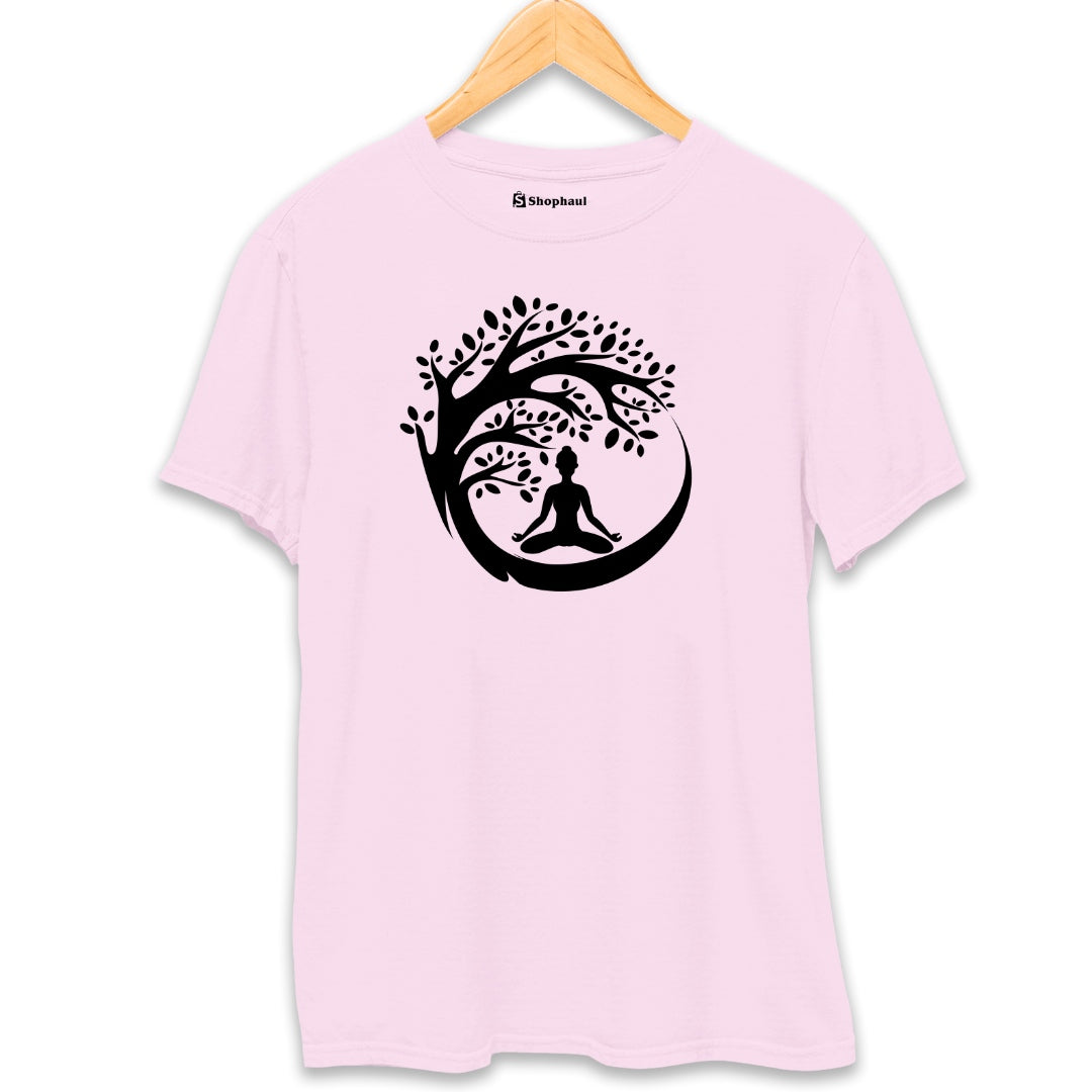 Buddha Tree Yoga T-Shirt  Light-Baby-Pink-XXL