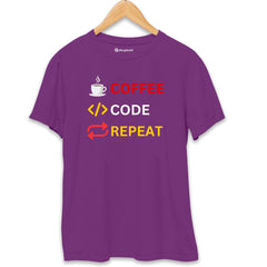 Coffee Code Repeat Coding T-Shirt  Purple-XXL