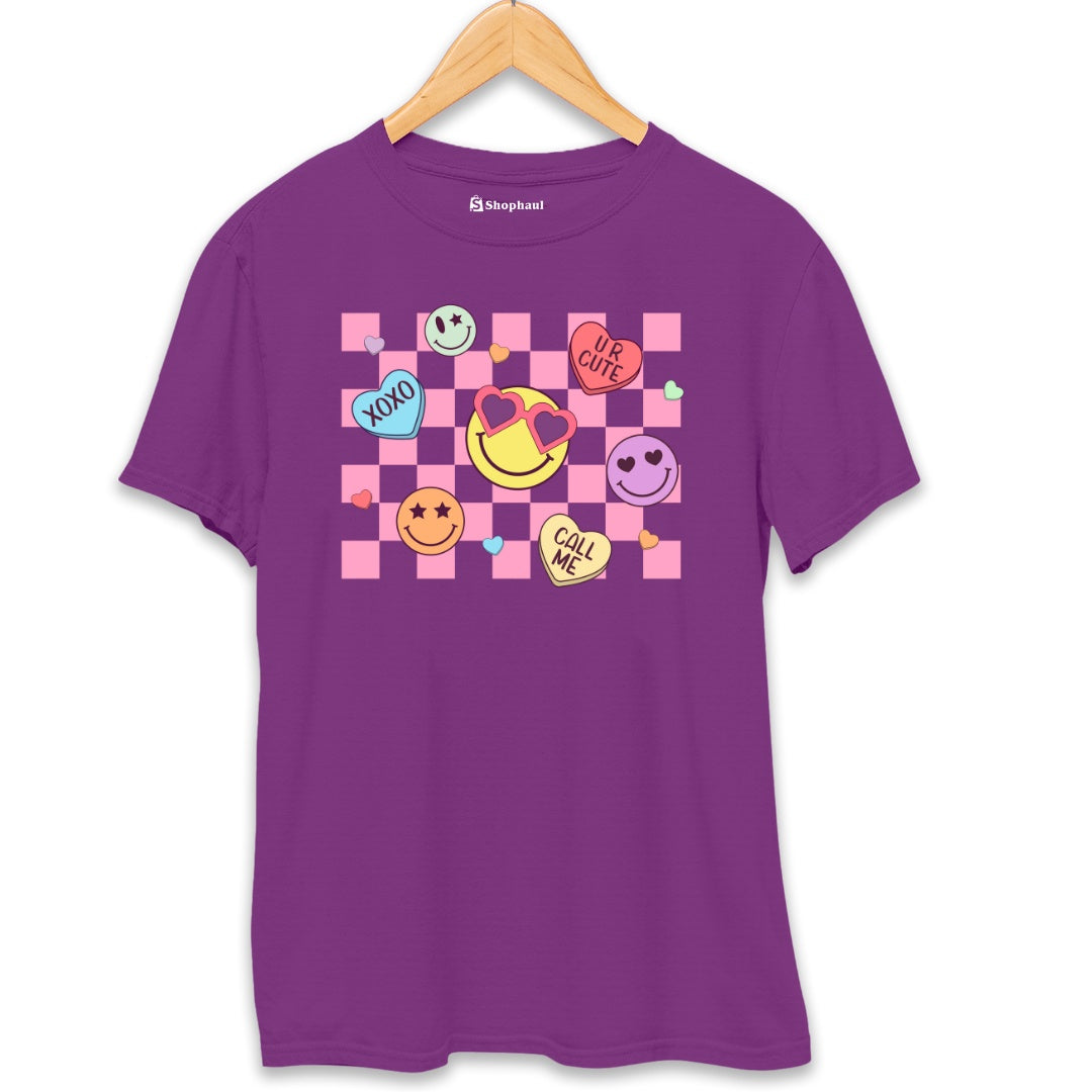 Valentine Smiley T-Shirt  Purple-XXL