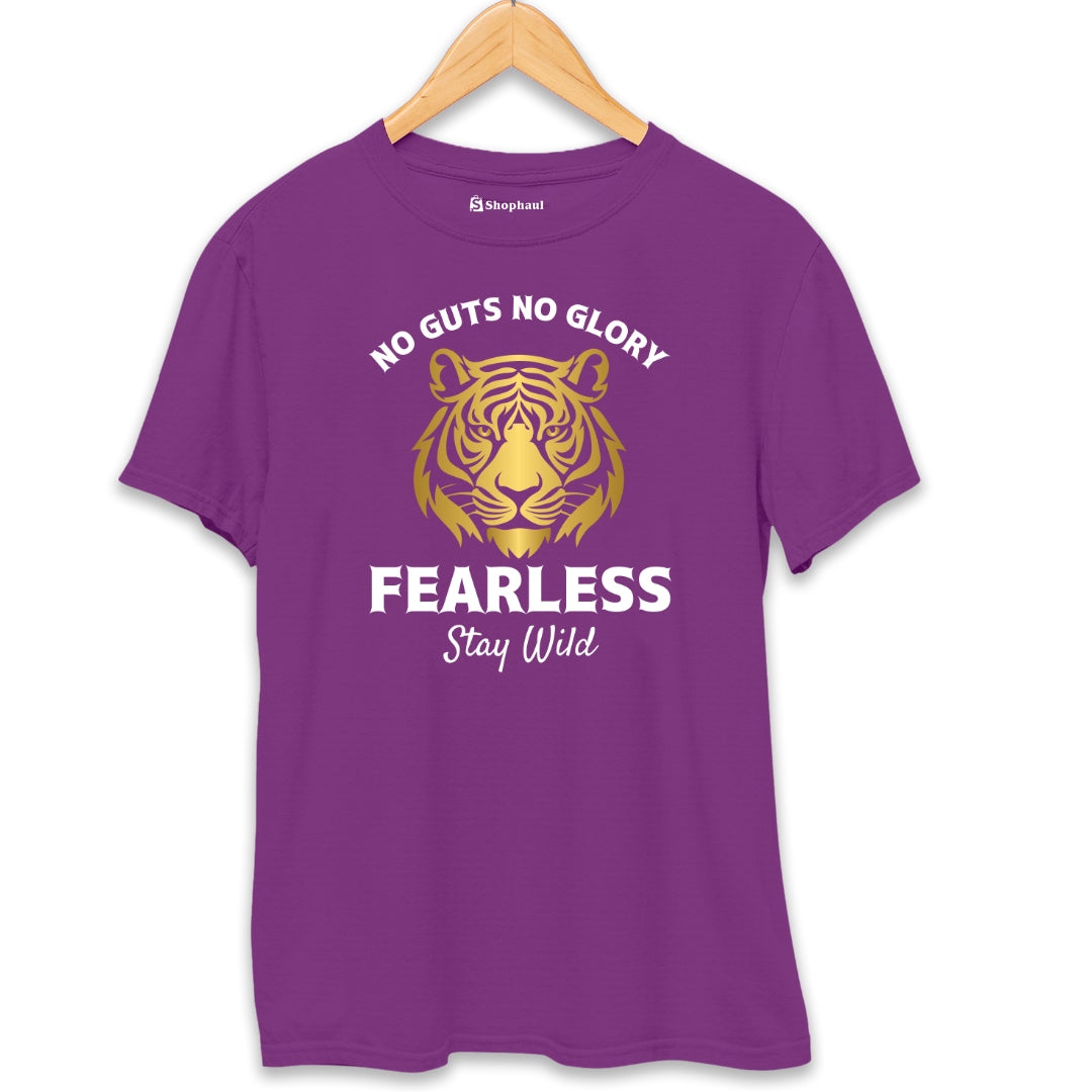 No Guts No Glory Fearless Tiger T-Shirt  Purple-XXL