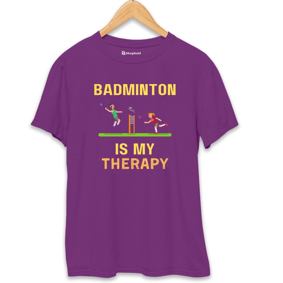 Badminton is My Therapy T-Shirt  Purple-XXL