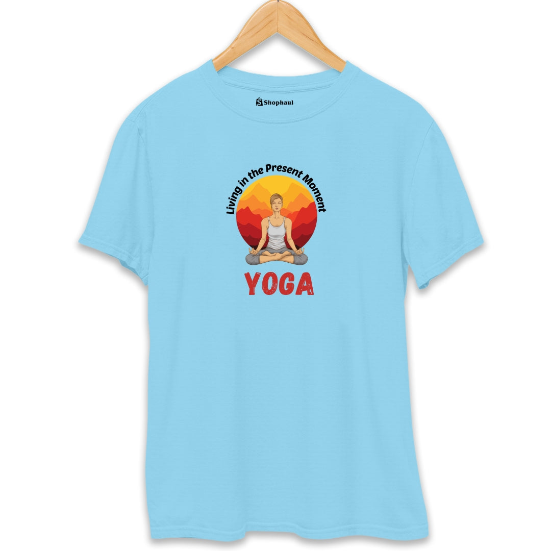 Living in the Present Moment Yoga T-Shirt  SkyBlue-XXL