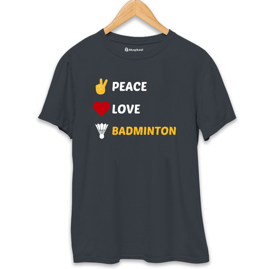 Peace Love Badminton T-Shirt  Steel-Grey-XXL