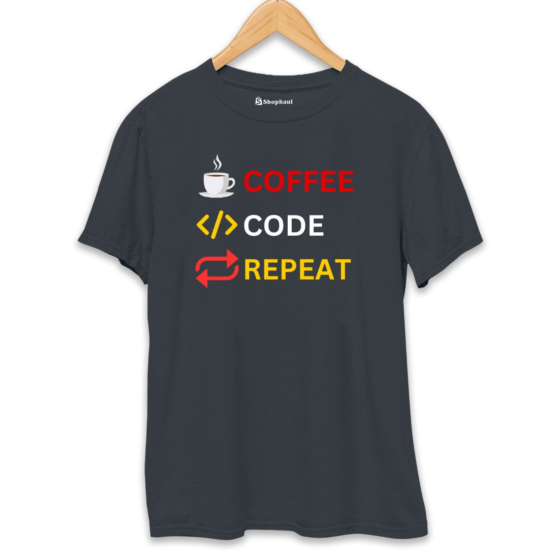 Coffee Code Repeat Coding T-Shirt  Steel-Grey-XXL