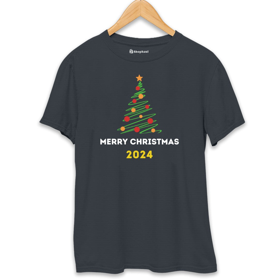 Merry Christmas Tree T-Shirt  Steel-Grey-XXL