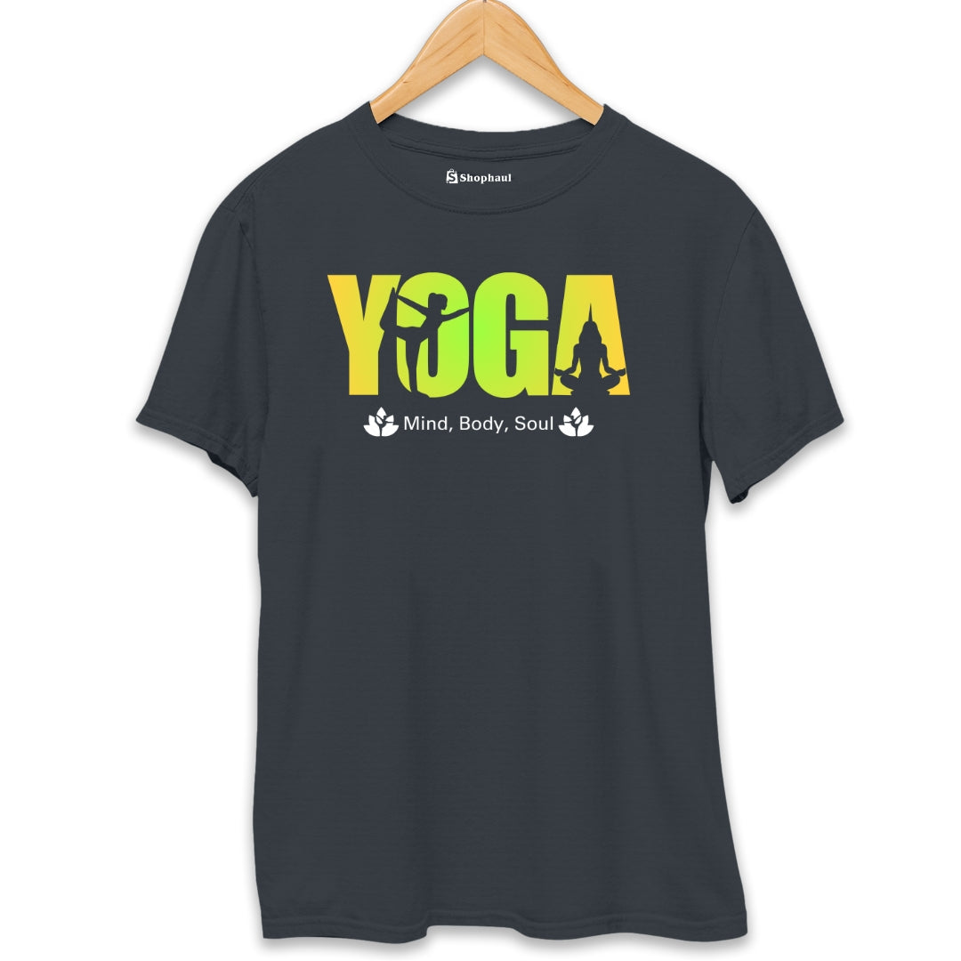 Mind Body Soul Yoga T-Shirt  Steel-Grey-XXL