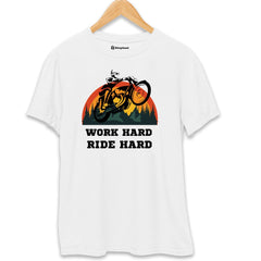 Work Hard Ride Hard Biker T-Shirt  White-XXL