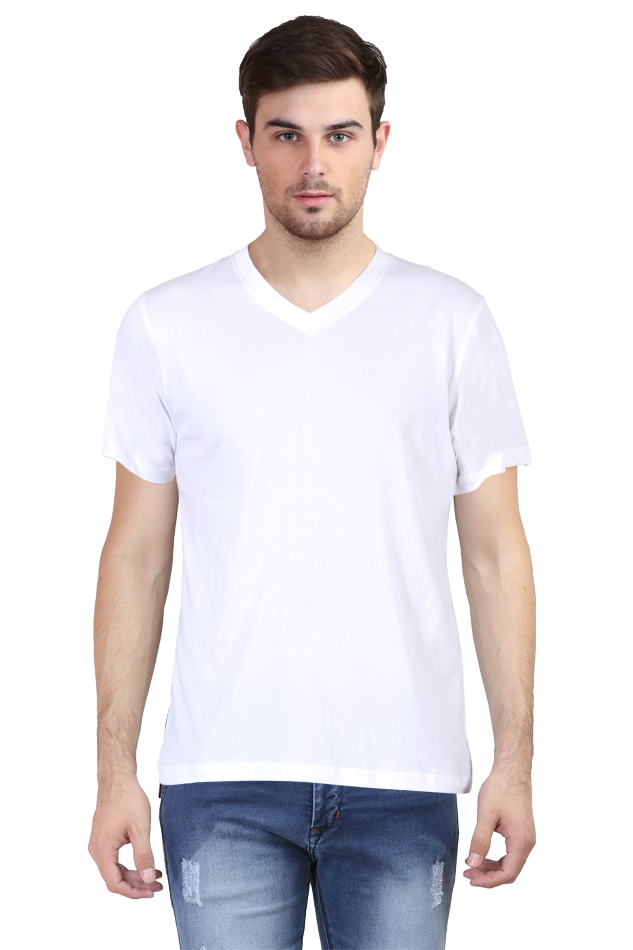 White V Neck Plain T-Shirt 