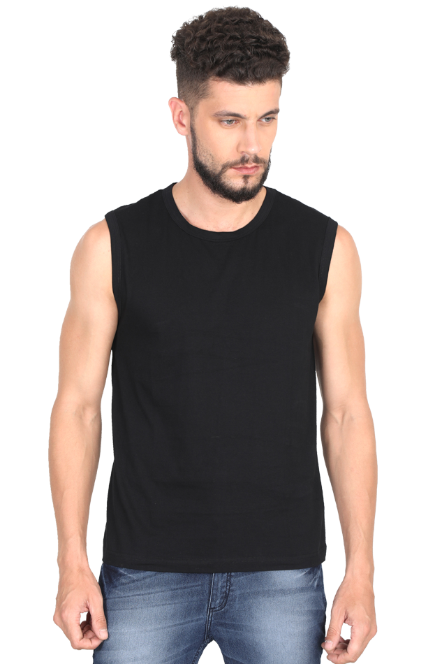 Black Sleeveless Plain T-Shirt 