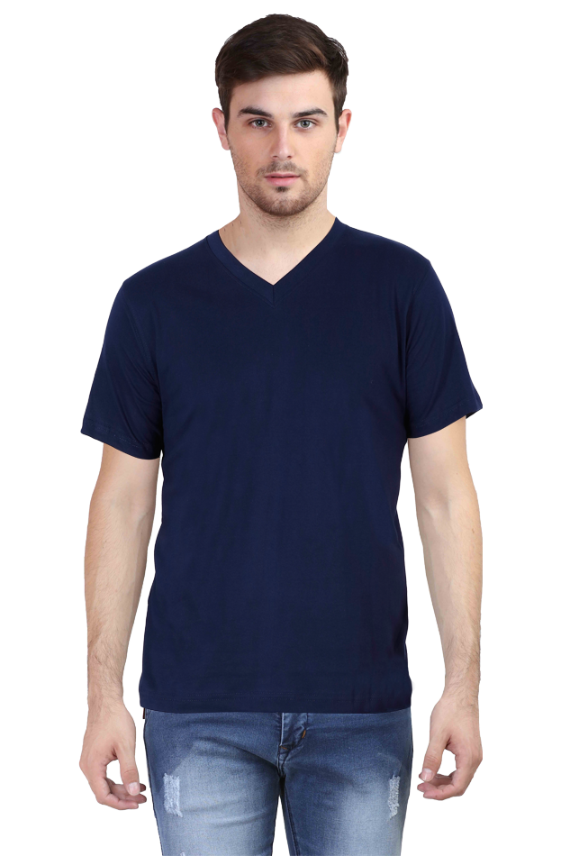 Navy Blue V Neck Plain T-Shirt 