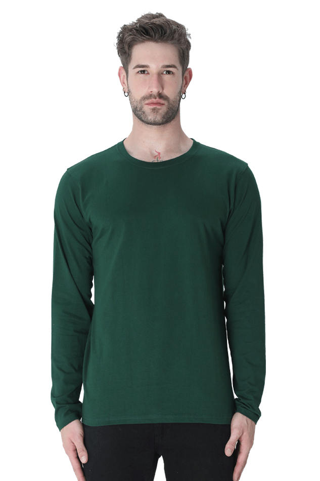 Bottle Green Full Sleeve Plain T-Shirt 